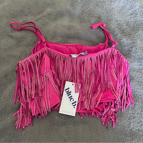 Pink Rhinestone Fringe Top size Large NWT - Picture 3 of 3